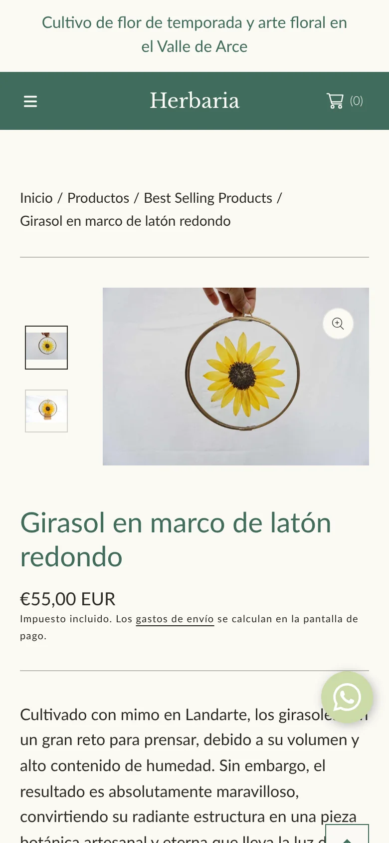 Ficha de producto en móvil