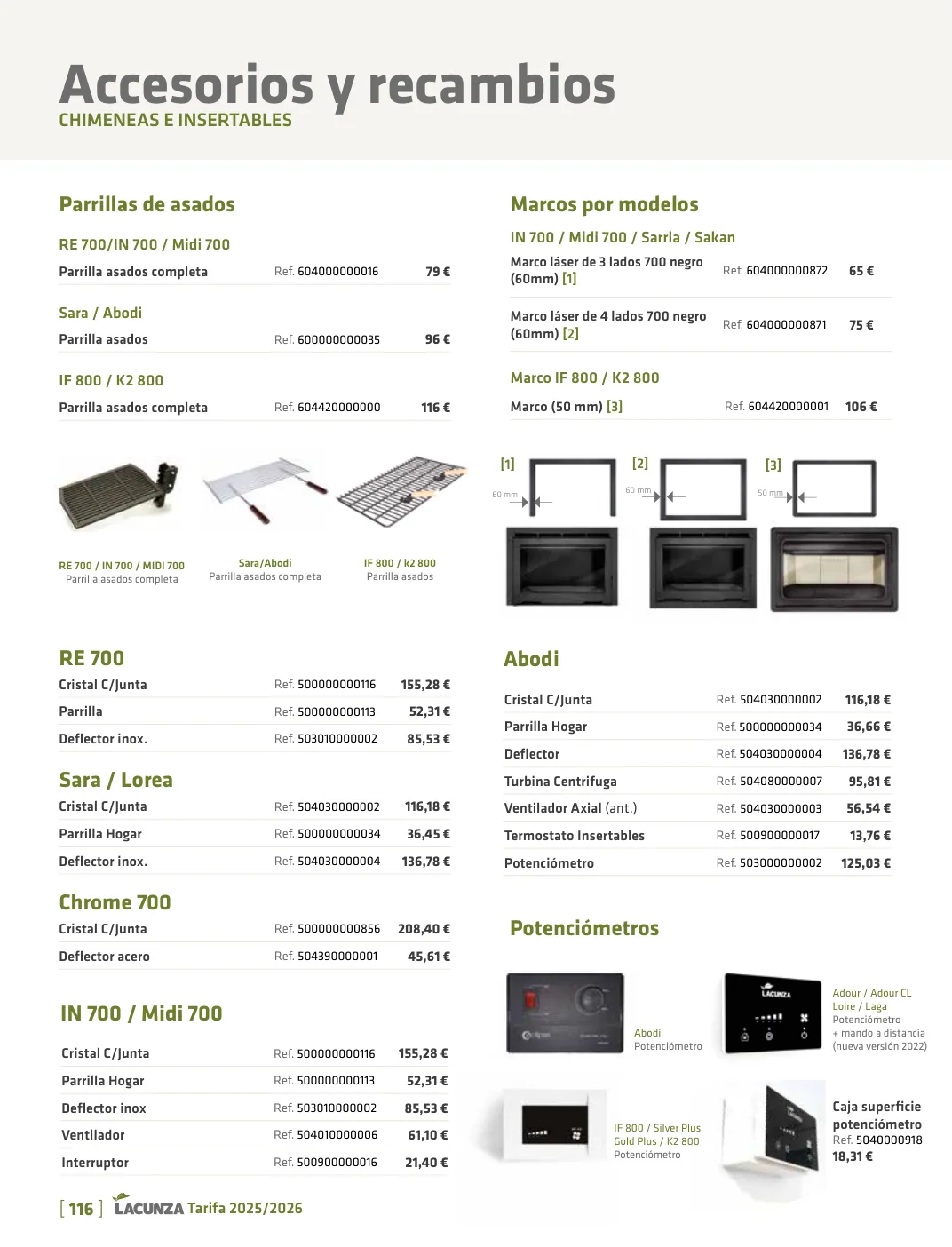 Accesorios y referencias para distintos modelos