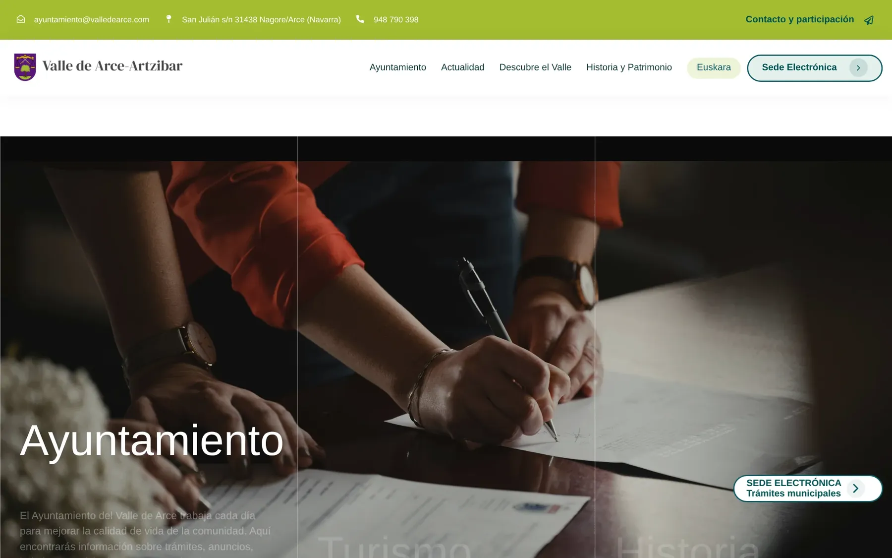 Portada de la web del Valle de Arce