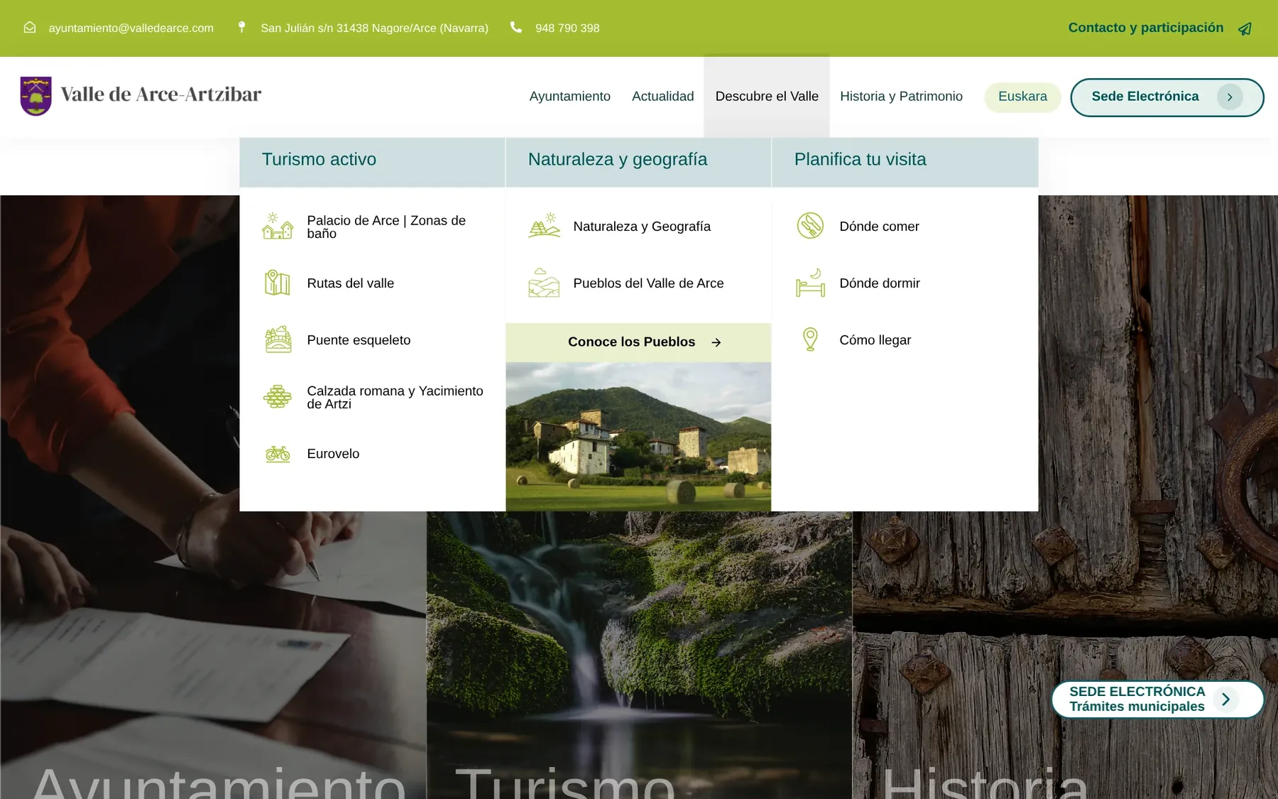 Menú «Descubre el valle» desplegado